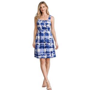 Banana Republic Dress Size 2 Blue White Abstract Print Sleeveless Fit Flare